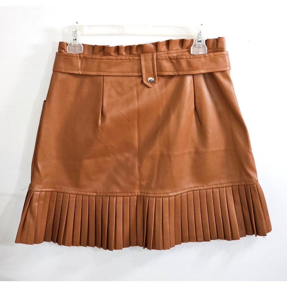 NWT Fame/Ekim 31 Women's Brown Faux Leather Ruffle Skirt with Belt Size M 1837 - Picture 11 of 11